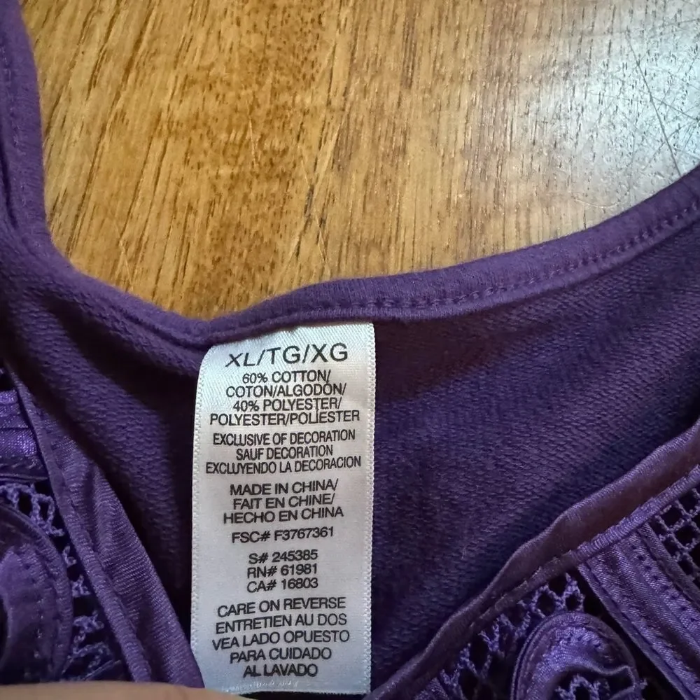 Avon Soutache Embroidery Purple Long Sleeve Tshirt Top Size Women's XL - Picture 11 of 13